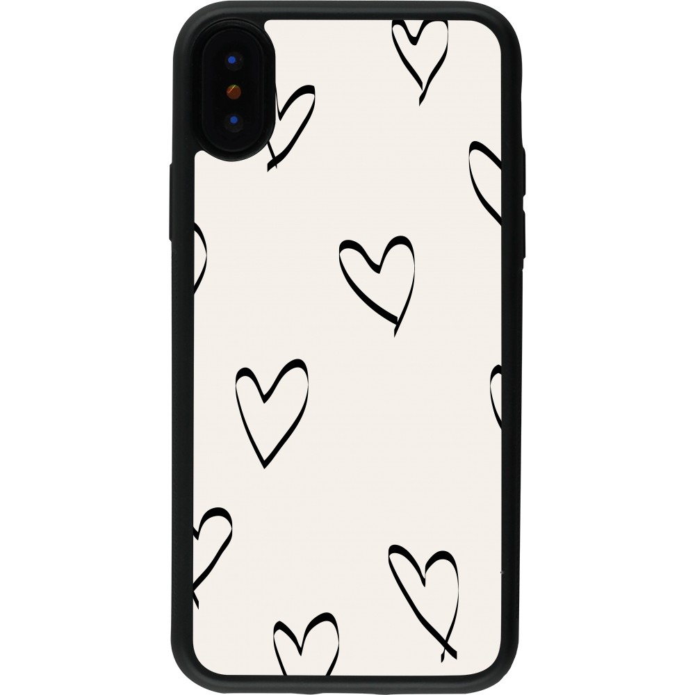 Coque iPhone X / Xs - Silicone rigide noir Valentine 2023 minimalist hearts