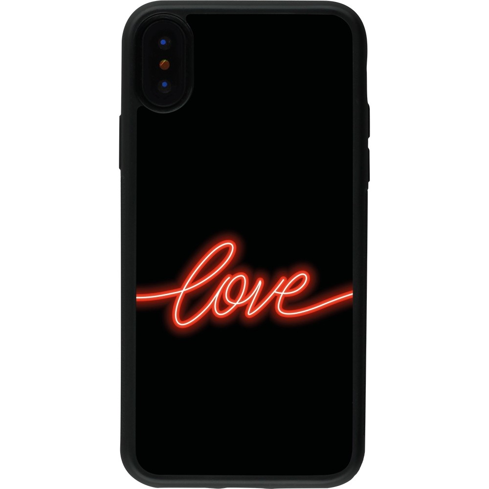 Coque iPhone X / Xs - Silicone rigide noir Valentine 2023 neon love