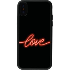 Coque iPhone X / Xs - Silicone rigide noir Valentine 2023 neon love