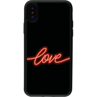 Coque iPhone X / Xs - Silicone rigide noir Valentine 2023 neon love