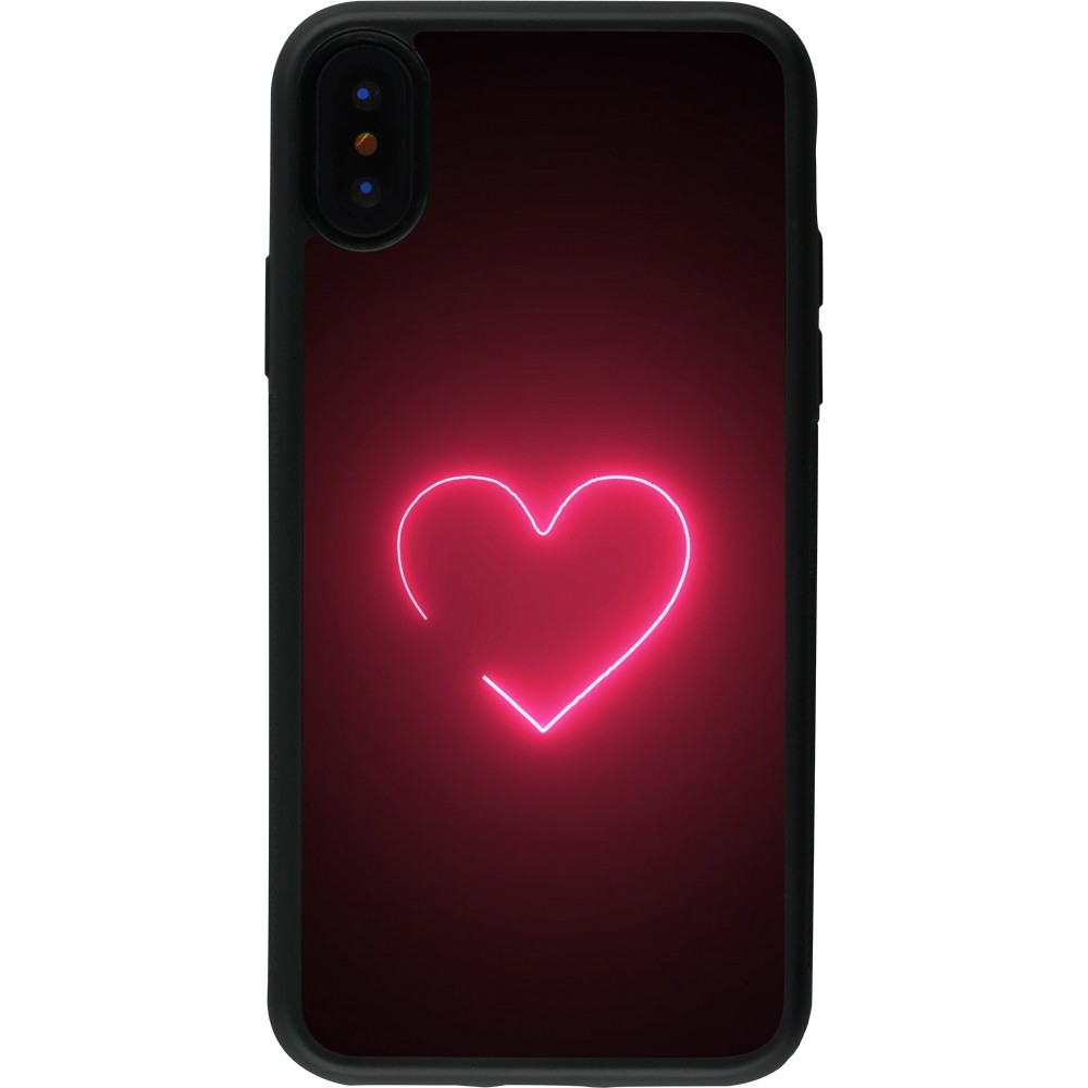 Coque iPhone X / Xs - Silicone rigide noir Valentine 2023 single neon heart