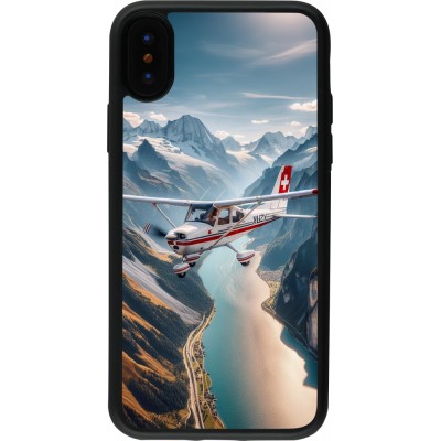 Coque iPhone X / Xs - Silicone rigide noir Vol Alpin Suisse