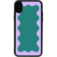 Coque iPhone X / Xs - Silicone rigide noir Wavy Rectangle Green Purple