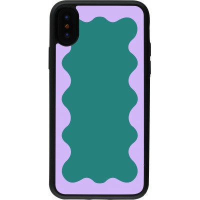 Coque iPhone X / Xs - Silicone rigide noir Wavy Rectangle Green Purple