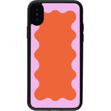 Coque iPhone X / Xs - Silicone rigide noir Wavy Rectangle Orange Pink