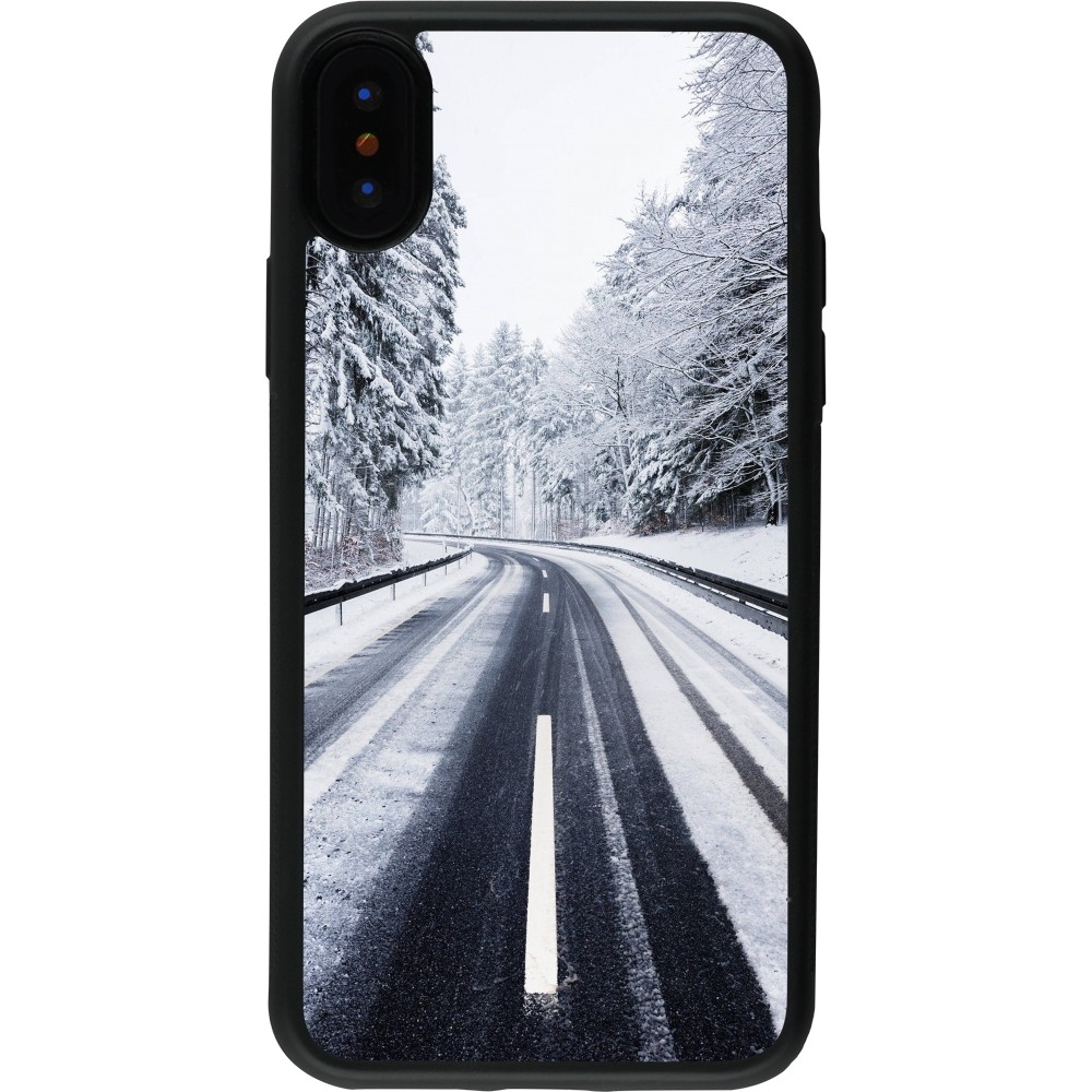 Coque iPhone X / Xs - Silicone rigide noir Winter 22 Snowy Road