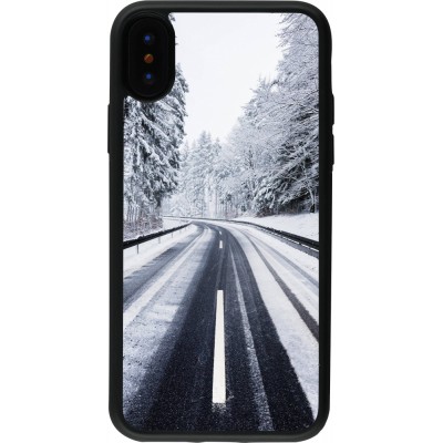 Coque iPhone X / Xs - Silicone rigide noir Winter 22 Snowy Road