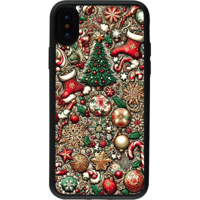 Coque iPhone X / Xs - Silicone rigide noir Noël 2023 micro pattern