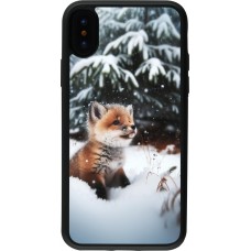 Coque iPhone X / Xs - Silicone rigide noir Noël 2023 Renardeau sapin