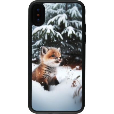 Coque iPhone X / Xs - Silicone rigide noir Noël 2023 Renardeau sapin