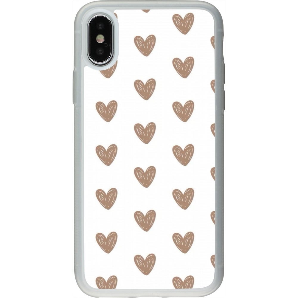 Coque iPhone X / Xs - Silicone rigide transparent Autumn 2024 brown hearts