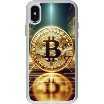 Coque iPhone X / Xs - Silicone rigide transparent Bitcoin Standing