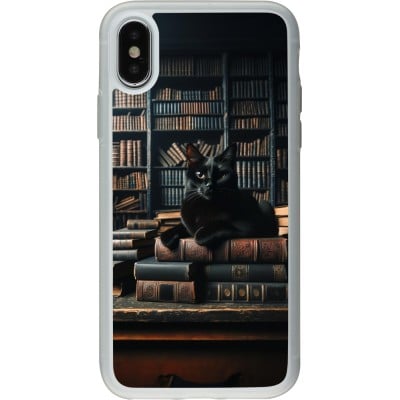 Coque iPhone X / Xs - Silicone rigide transparent Chat livres sombres