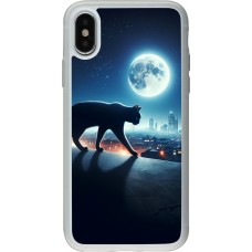 Coque iPhone X / Xs - Silicone rigide transparent Chat noir sous la pleine lune