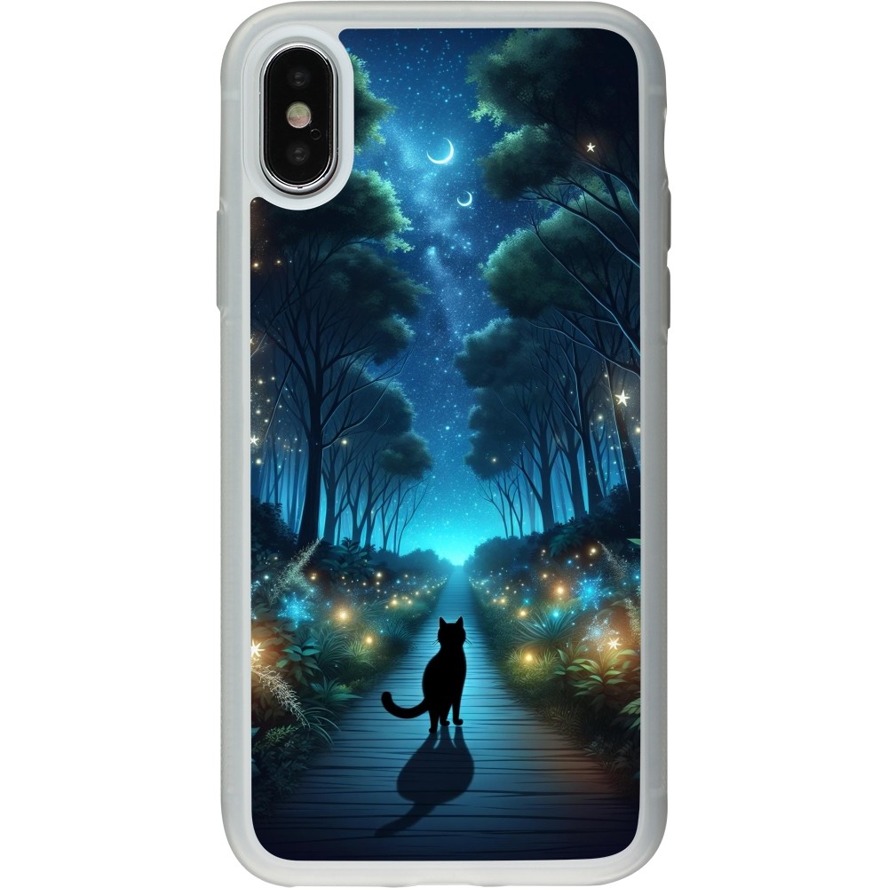 Coque iPhone X / Xs - Silicone rigide transparent Chat noir promenade