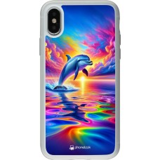 Coque iPhone X / Xs - Silicone rigide transparent Dauphin arc-en-ciel heureux