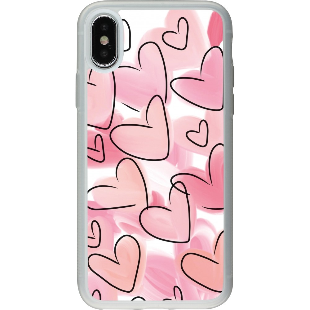 Coque iPhone X / Xs - Silicone rigide transparent Easter 2023 pink hearts