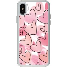 Coque iPhone X / Xs - Silicone rigide transparent Easter 2023 pink hearts