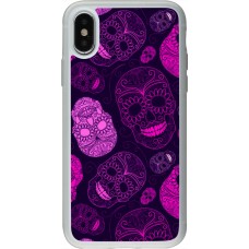 Coque iPhone X / Xs - Silicone rigide transparent Halloween 2023 pink skulls