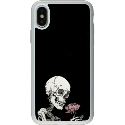 Coque iPhone X / Xs - Silicone rigide transparent Halloween 2023 rose and skeleton