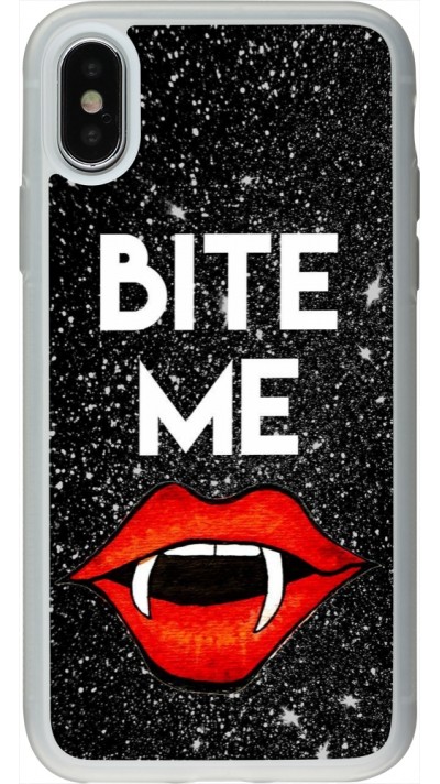 Coque iPhone X / Xs - Silicone rigide transparent Halloween 2024 bite me