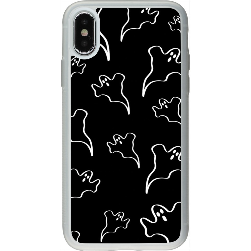 Coque iPhone X / Xs - Silicone rigide transparent Halloween 2024 black and white ghosts