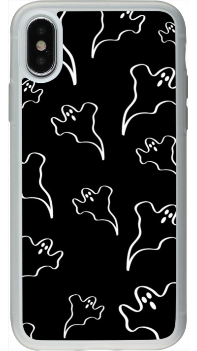 Coque iPhone X / Xs - Silicone rigide transparent Halloween 2024 black and white ghosts