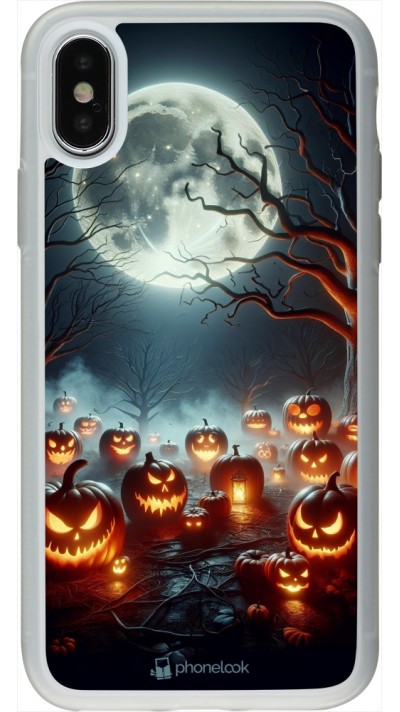 Coque iPhone X / Xs - Silicone rigide transparent Halloween 2024 Many Pumpkins