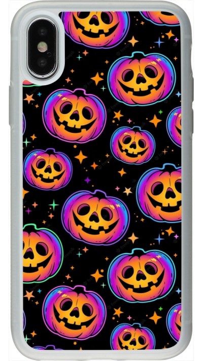 Coque iPhone X / Xs - Silicone rigide transparent Halloween 2024 rainbow pumpkins