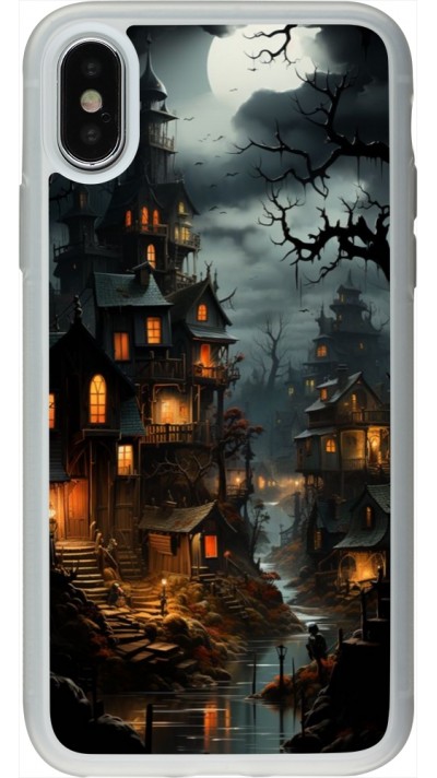 Coque iPhone X / Xs - Silicone rigide transparent Halloween 2024 scary town