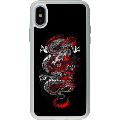 Coque iPhone X / Xs - Silicone rigide transparent Japanese style Dragon Tattoo Red Black