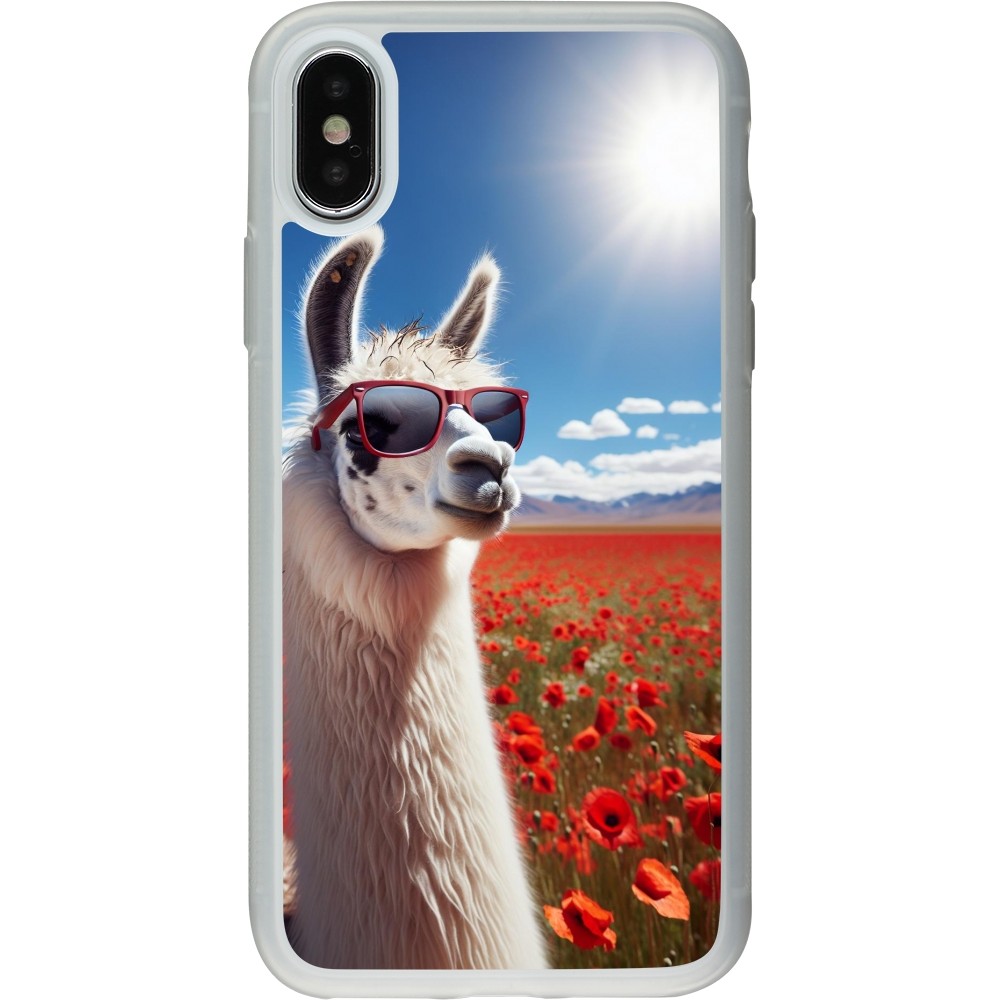 Coque iPhone X / Xs - Silicone rigide transparent Lama Chic en Coquelicot