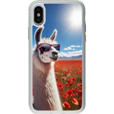 Coque iPhone X / Xs - Silicone rigide transparent Lama Chic en Coquelicot