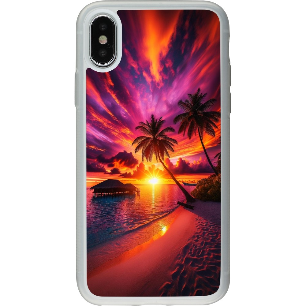 Coque iPhone X / Xs - Silicone rigide transparent Maldives Dusk Bliss