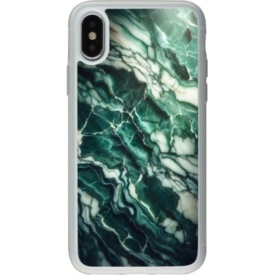 Coque iPhone X / Xs - Silicone rigide transparent Marbre vert majestueux