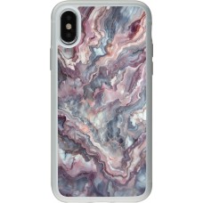 Coque iPhone X / Xs - Silicone rigide transparent Marbre violette argentée