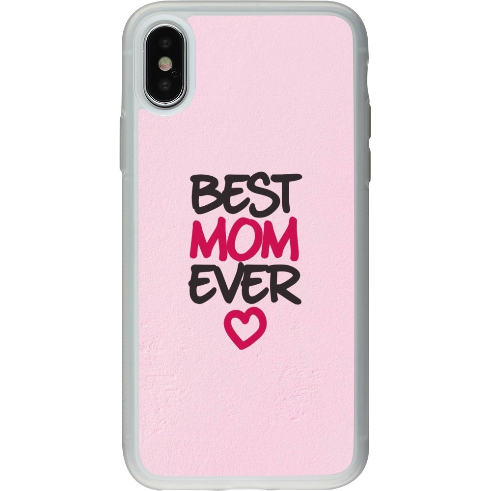 Coque iPhone X / Xs - Silicone rigide transparent Mom 2023 best Mom ever pink