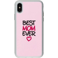 Coque iPhone X / Xs - Silicone rigide transparent Mom 2023 best Mom ever pink