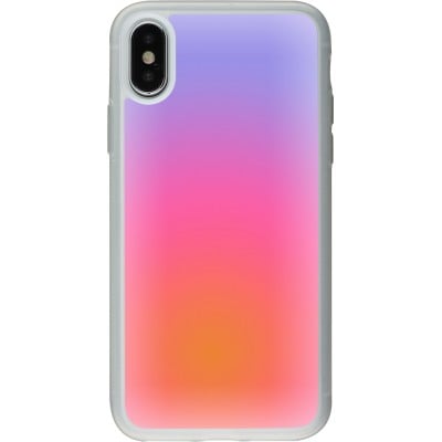 Coque iPhone X / Xs - Silicone rigide transparent Orange Pink Blue Gradient