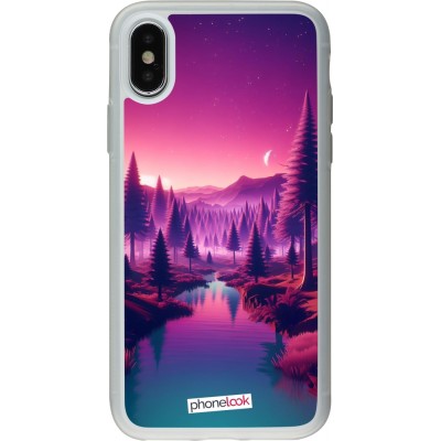 Coque iPhone X / Xs - Silicone rigide transparent Paysage Violet-Rose