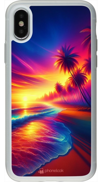 Coque iPhone X / Xs - Silicone rigide transparent Plage coucher soleil flashy