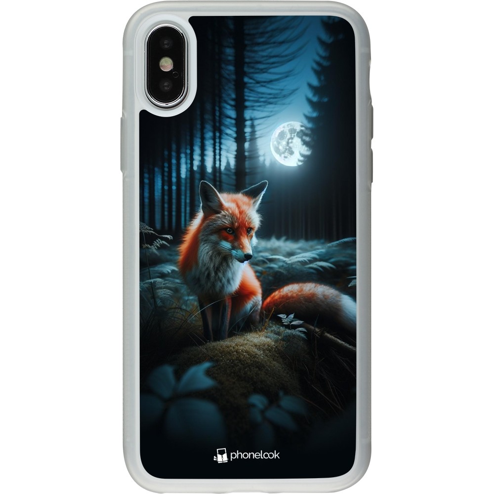 Coque iPhone X / Xs - Silicone rigide transparent Renard lune forêt