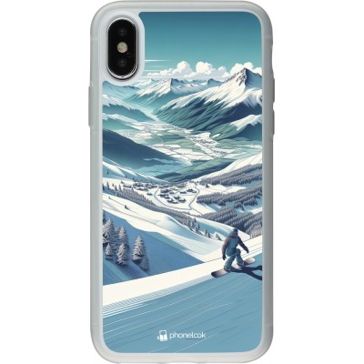 Coque iPhone X / Xs - Silicone rigide transparent Snowboarder Montagne