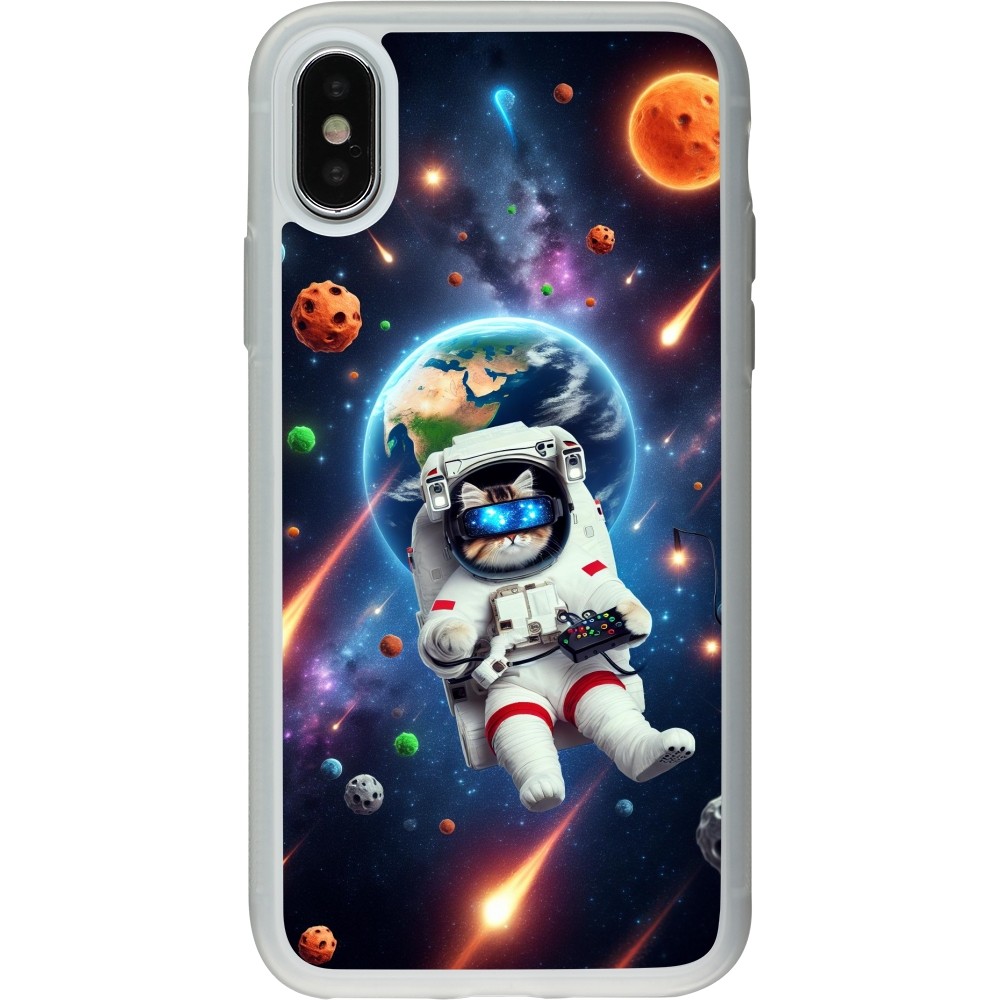 Coque iPhone X / Xs - Silicone rigide transparent VR SpaceCat Odyssey