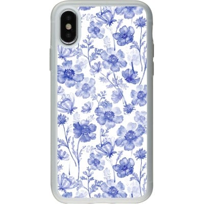 Coque iPhone X / Xs - Silicone rigide transparent Spring 23 watercolor blue flowers