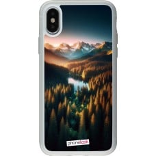 Coque iPhone X / Xs - Silicone rigide transparent Sunset Forest Lake