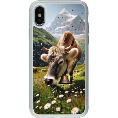 Coque iPhone X / Xs - Silicone rigide transparent Vache montagne Valais