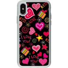 Coque iPhone X / Xs - Silicone rigide transparent Valentine 2023 love symbols