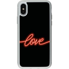 Coque iPhone X / Xs - Silicone rigide transparent Valentine 2023 neon love