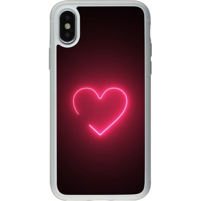 Coque iPhone X / Xs - Silicone rigide transparent Valentine 2023 single neon heart